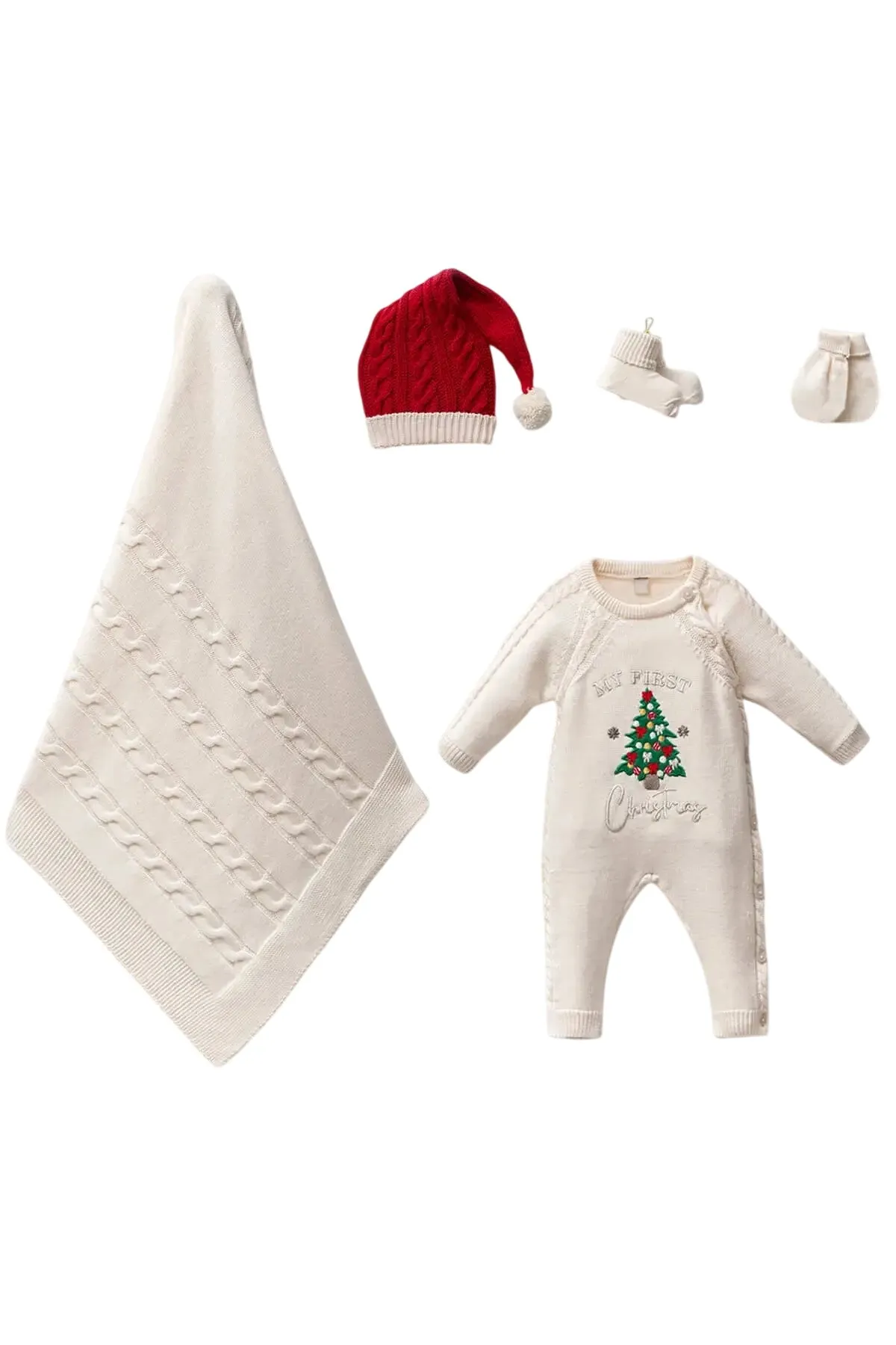 Baby's Christmas Tree Knitwear Outfit (5 Pcs )