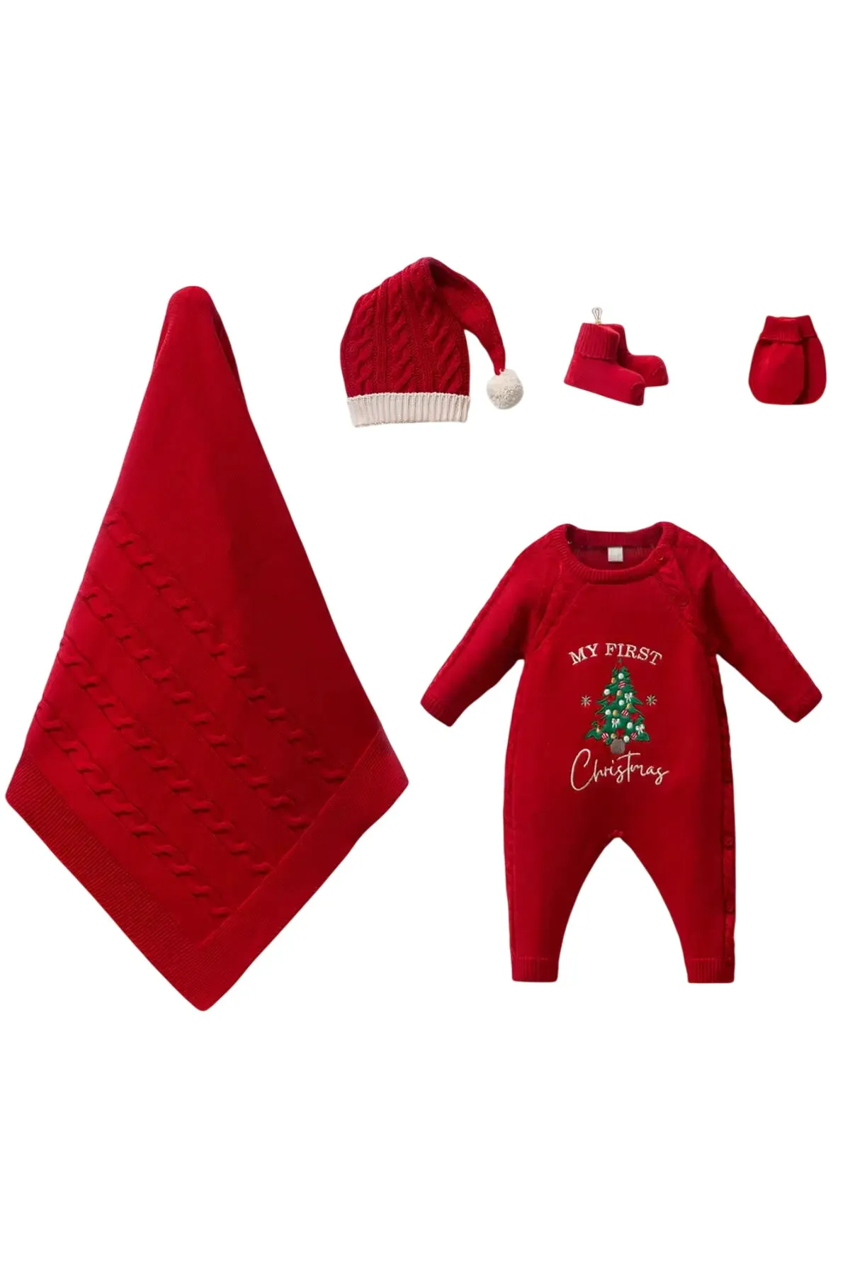 Baby's Christmas Tree Knitwear Outfit (5 Pcs )