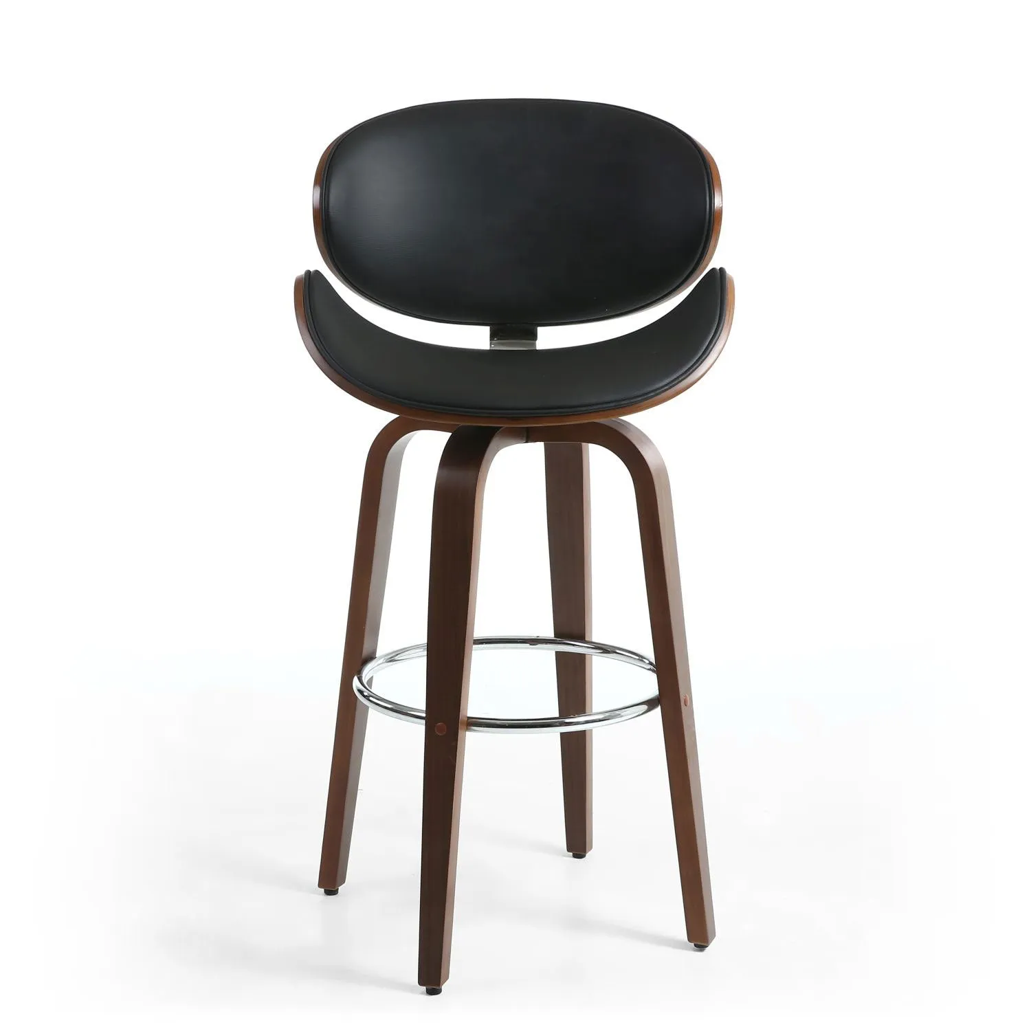 Bachelor Walnut Black Leather Bar Chair