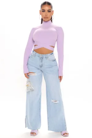 Back In The Day Ripped 90's Side Slit Jeans - Light Blue Wash