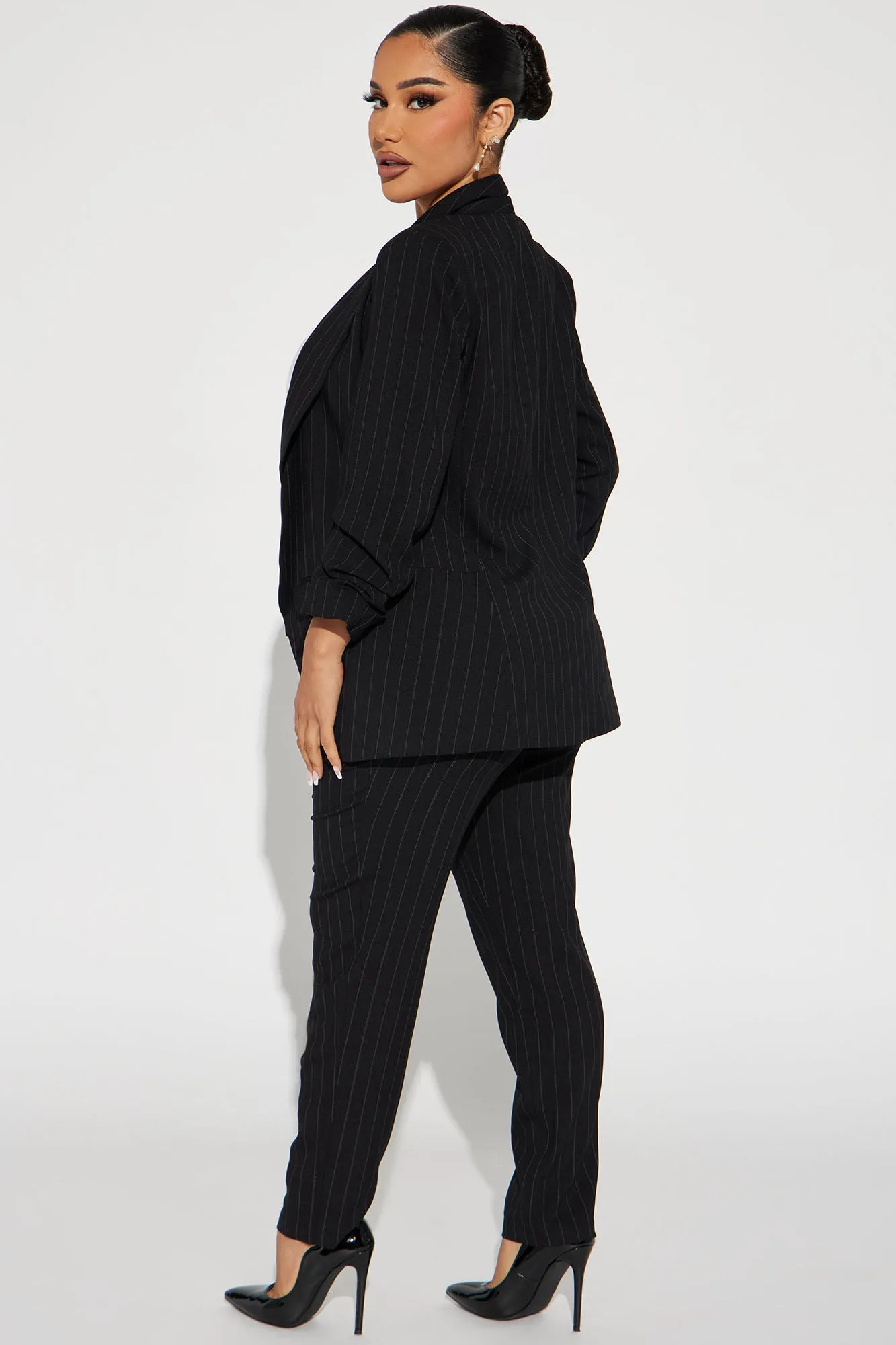 Back In The Office Pinstripe Pant Set - Black