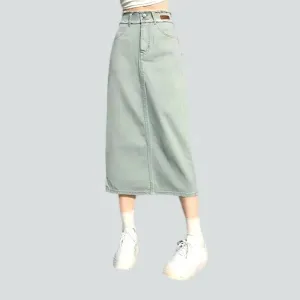 Back slit color denim skirt
 for ladies