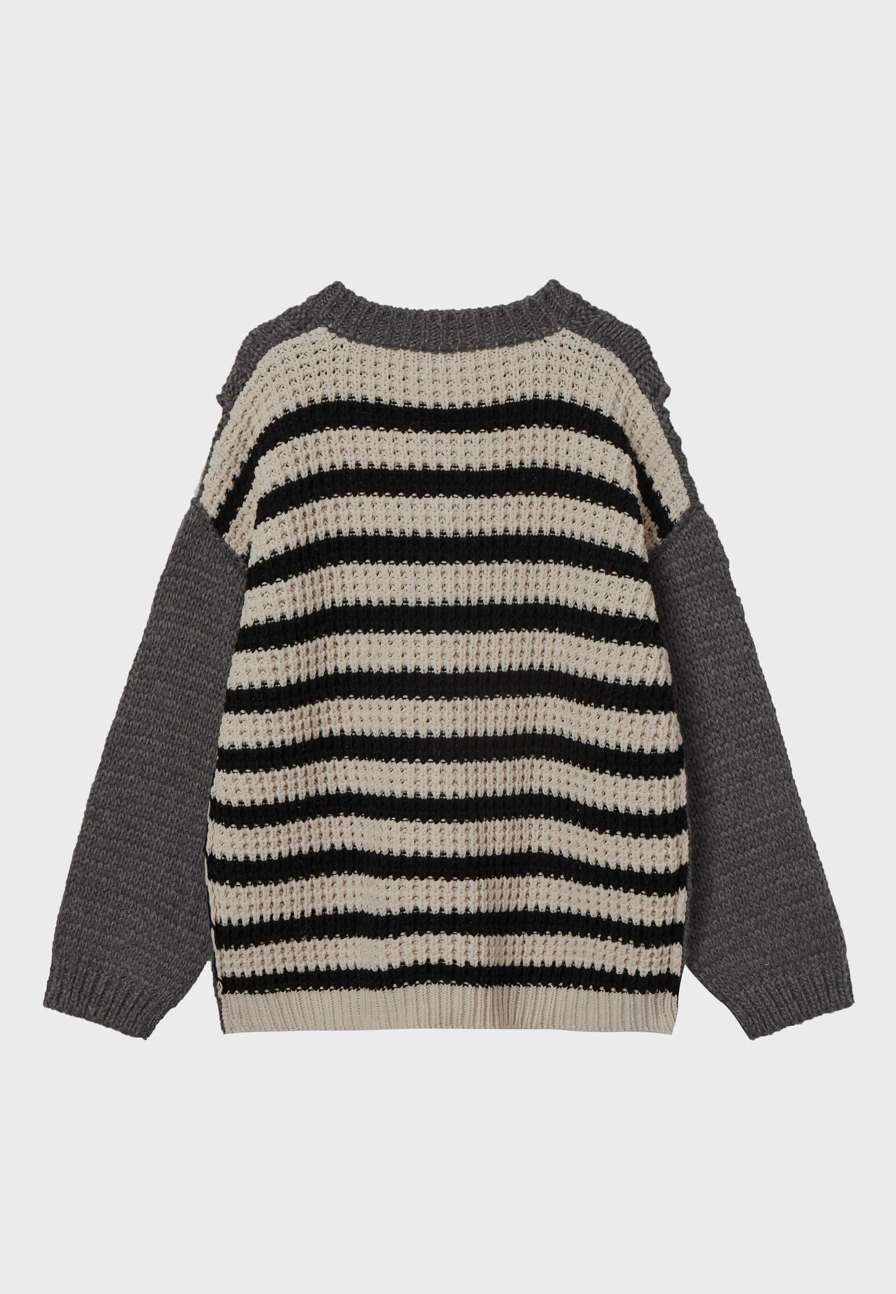 Back Stripe Cut-Out Knit Sweater - Grey