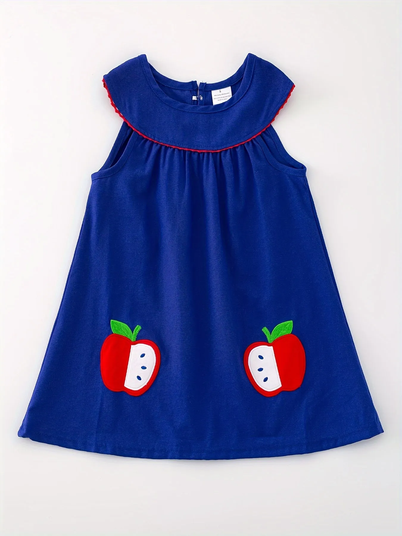 Back to School Girls Apple Applique Sleeveless Dress