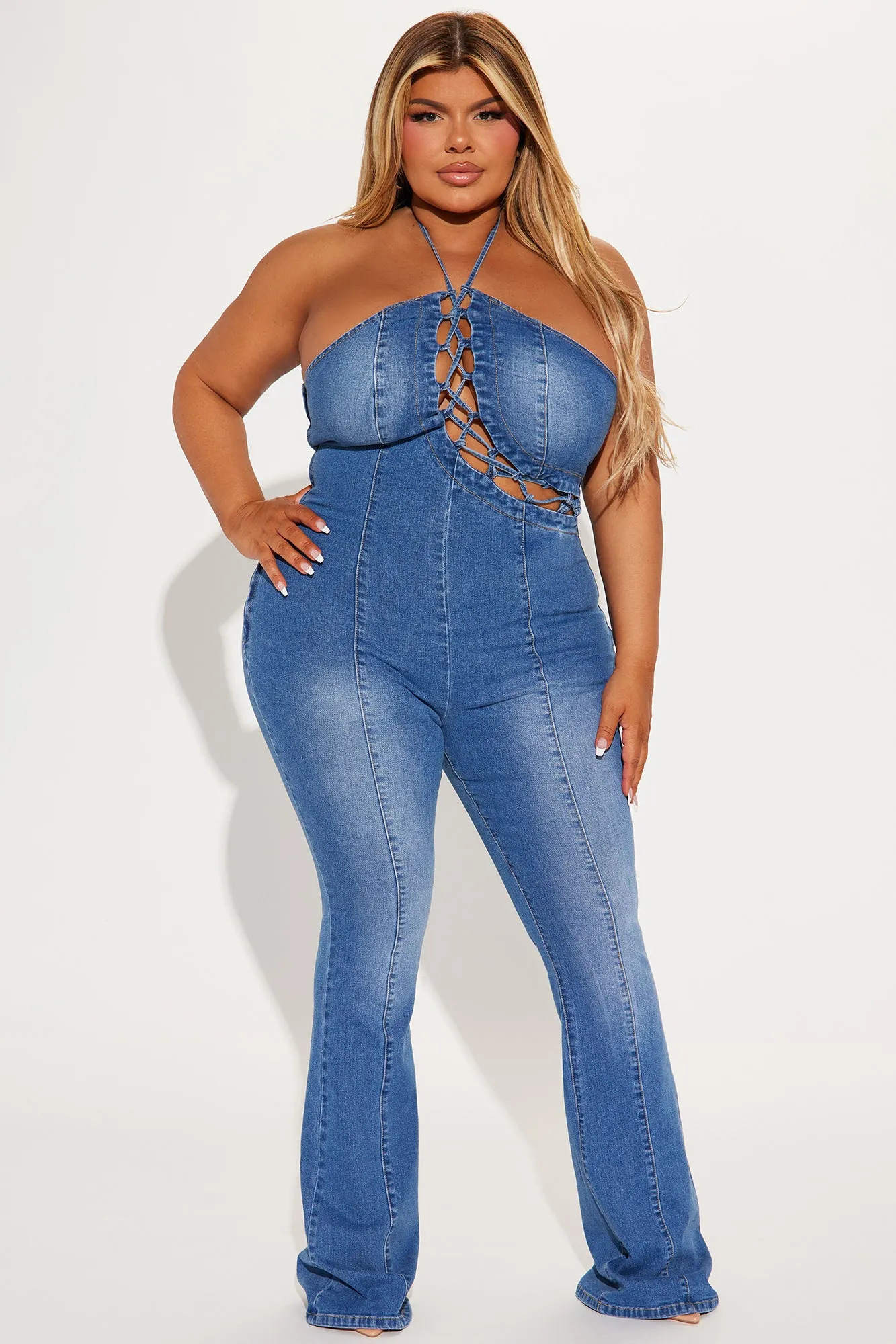 Bad Gal Denim Jumpsuit - Medium Wash