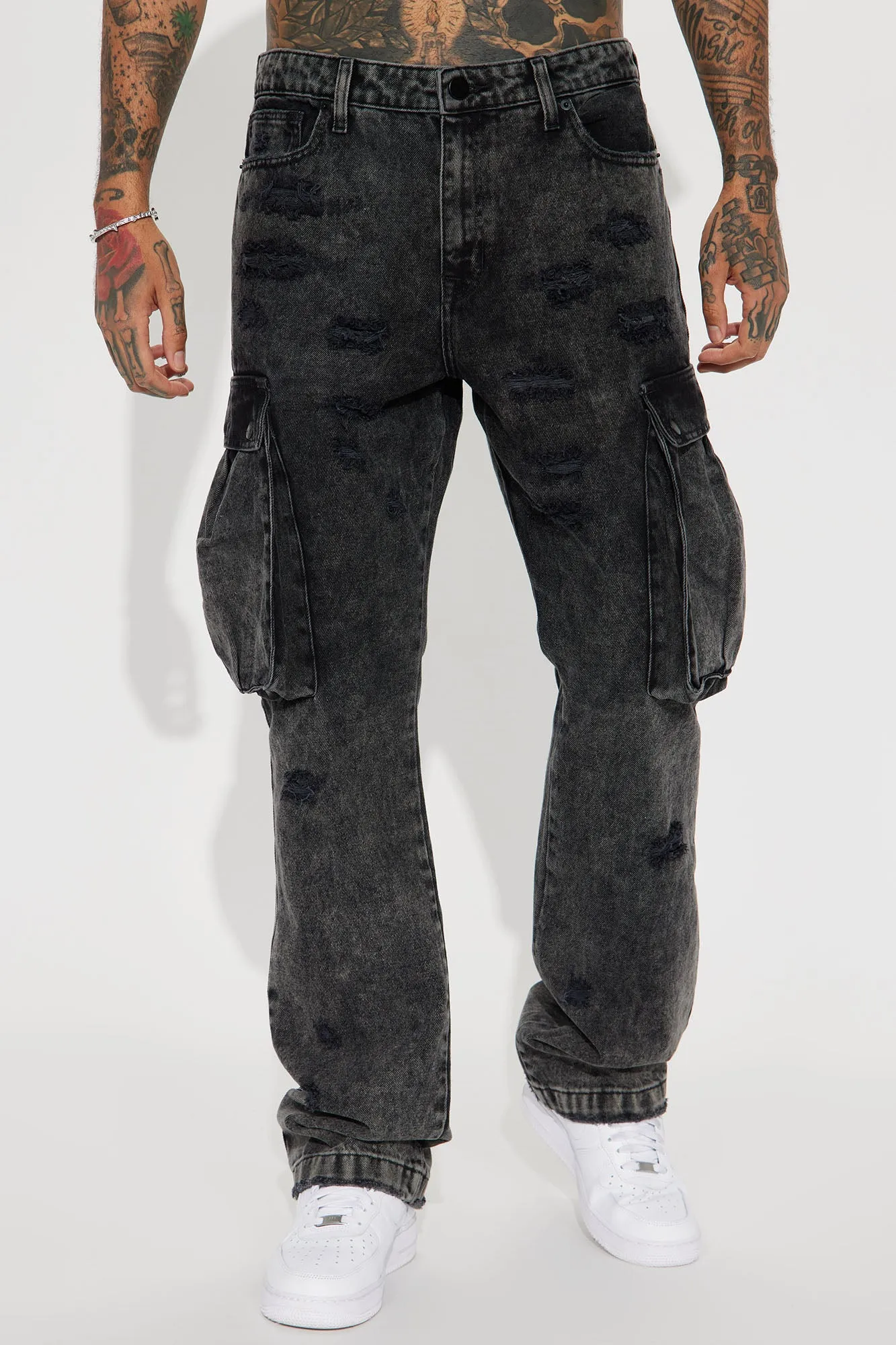 Bad Liar Distressed Stacked Slim Flare Jeans - Black Wash