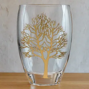 Badash Crystal Gold Tree of Life European Mouth Blown 12" Crystal Vase