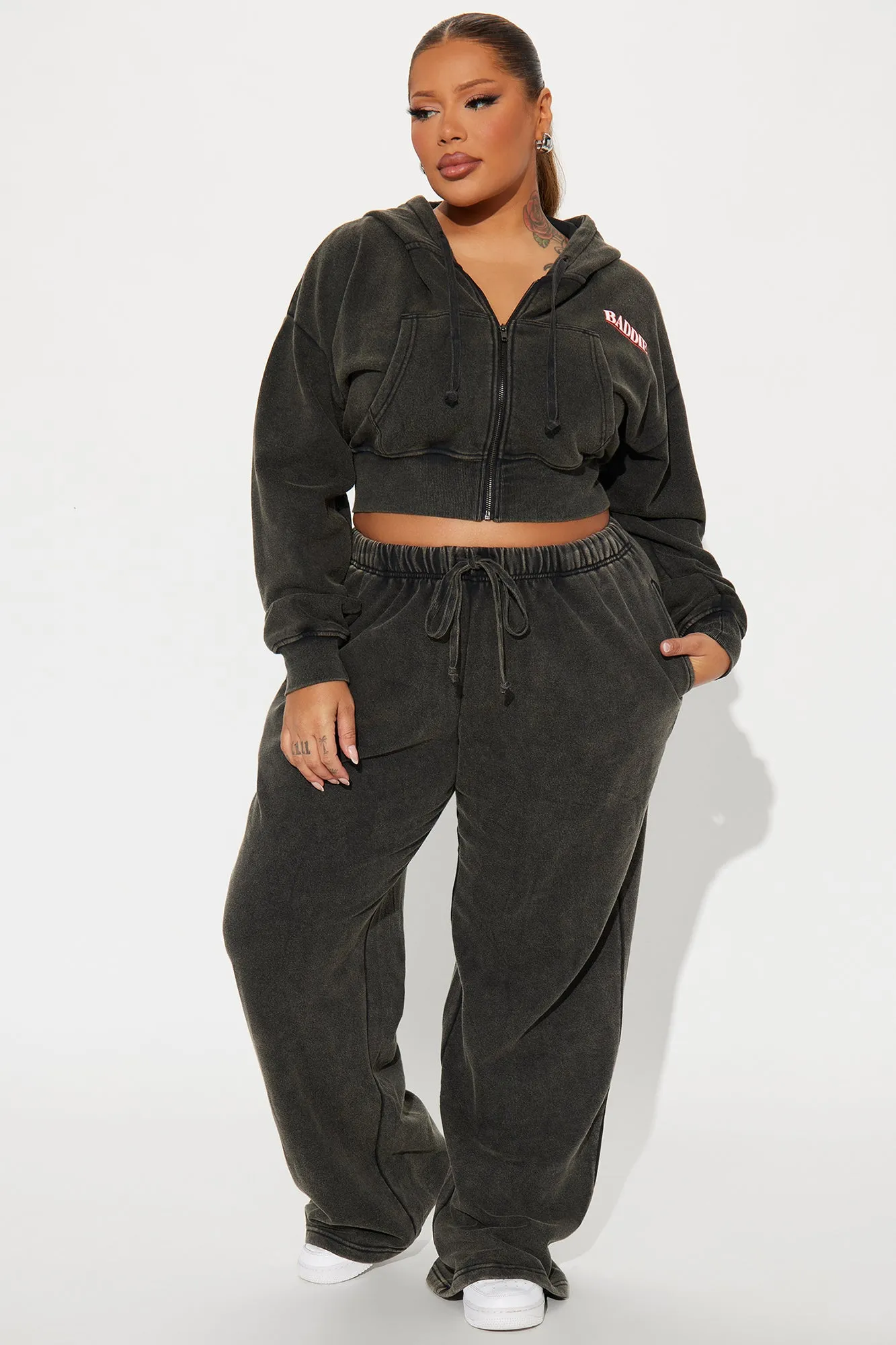 Baddie Washed Wide Leg Pant - Black Wash