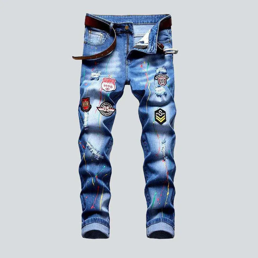 Badge embroidery jeans for men