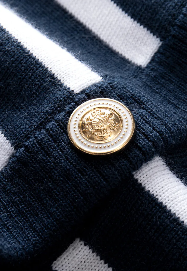 Badge Stripped Enamel-button Cardigan