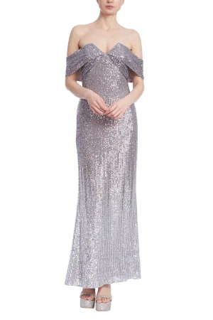 Badgley Mischka Sequin Ombre Off-the-Shoulder Gown