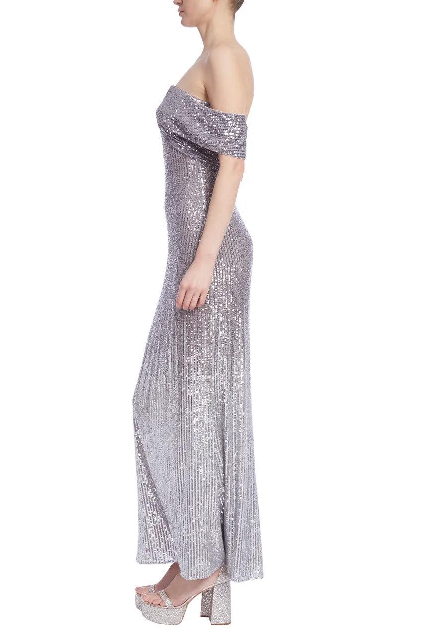 Badgley Mischka Sequin Ombre Off-the-Shoulder Gown