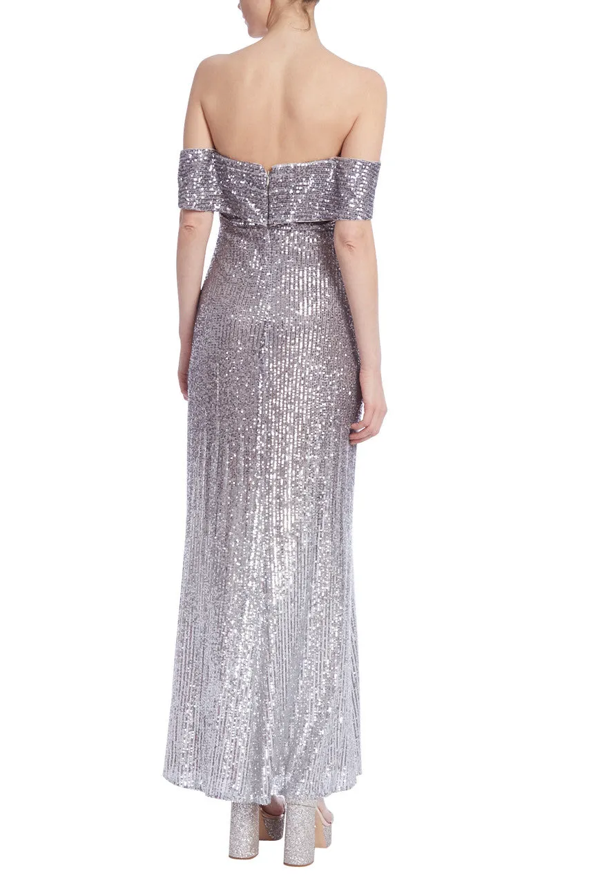 Badgley Mischka Sequin Ombre Off-the-Shoulder Gown