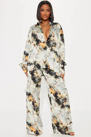 Baecation Satin Pant Set - Grey/combo