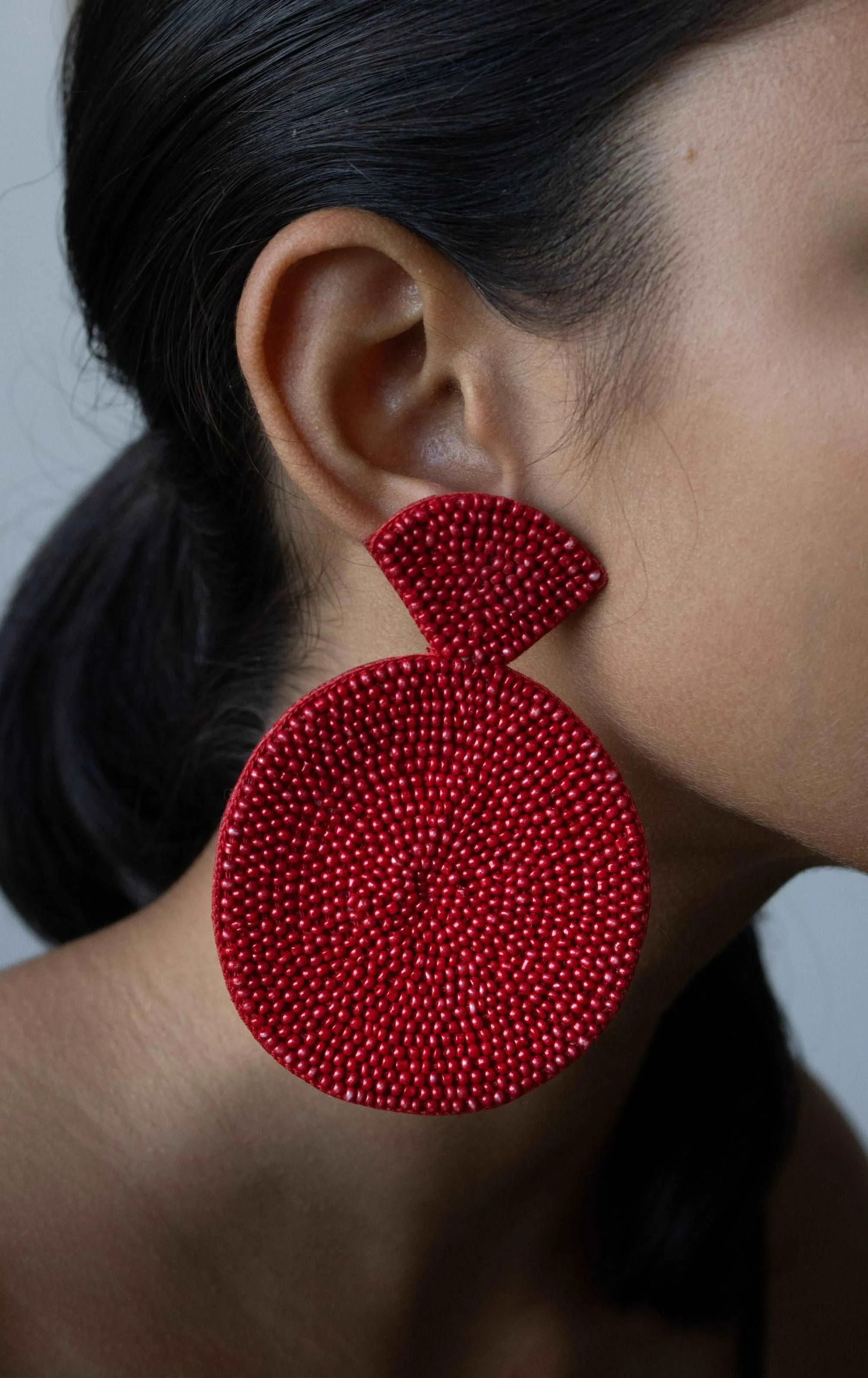 Baga Red - Round Beaded Earrings