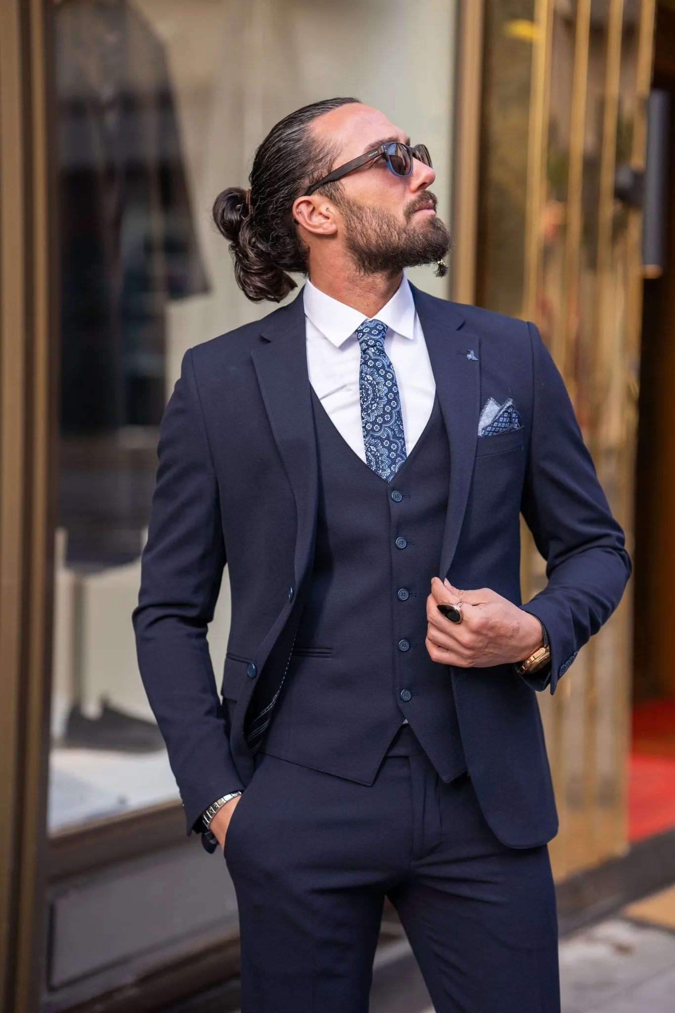 Bagan Navy blue Plain Suit