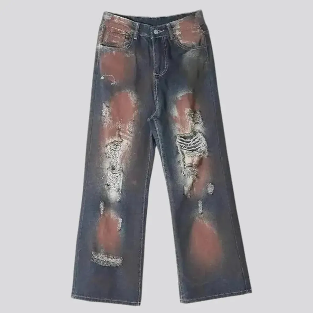 Baggy fit distressed men's jeans