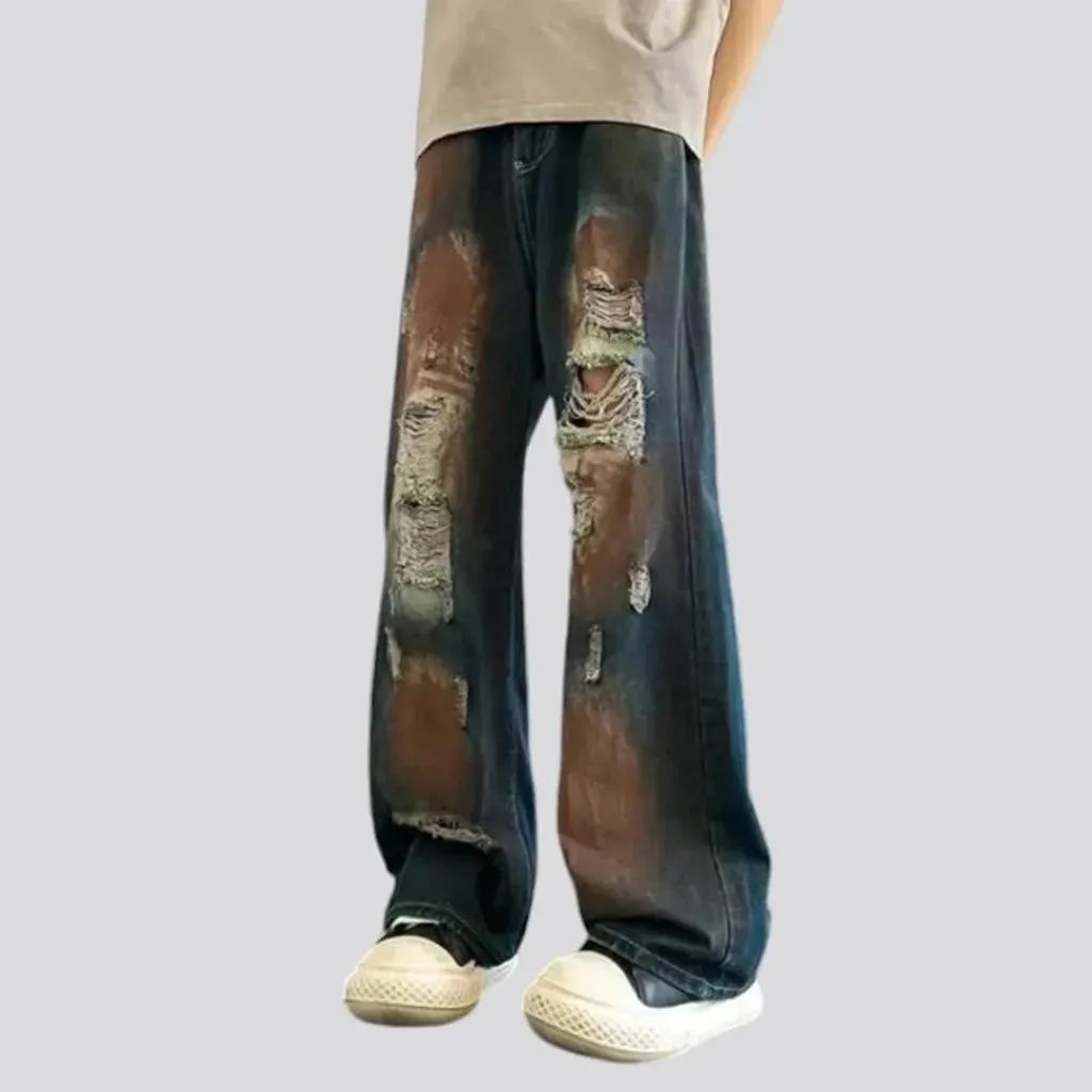 Baggy fit distressed men's jeans