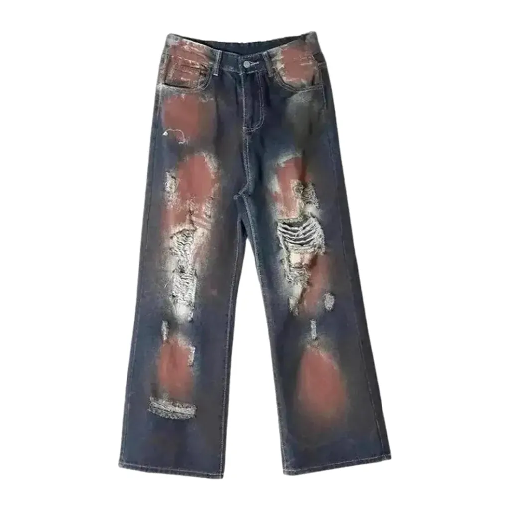 Baggy fit distressed men's jeans