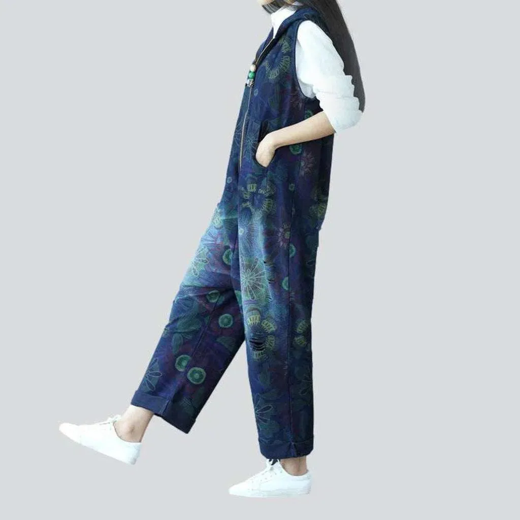 Baggy painted women's denim jumpsuit