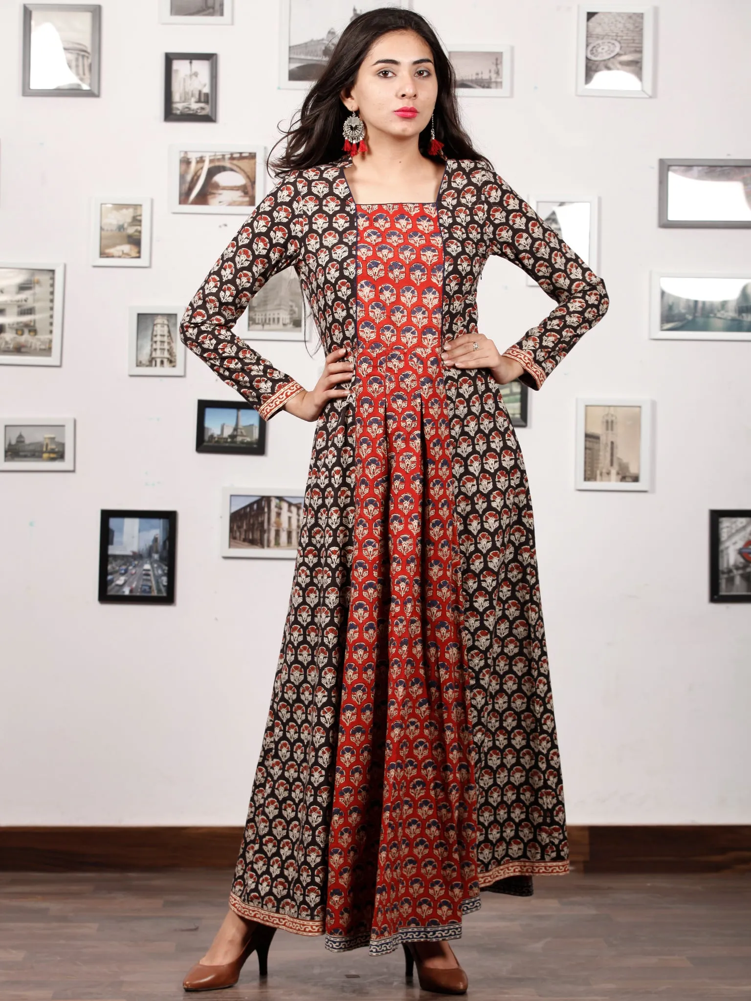 BAGRU CLASSY - Hand Block Printed Cotton Long Dress  - D171F1736