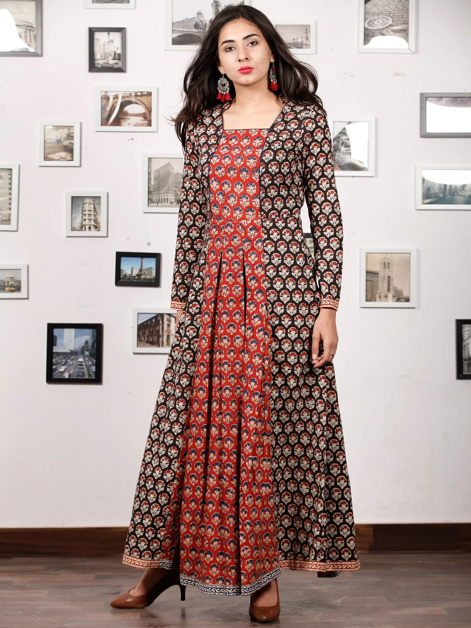 BAGRU CLASSY - Hand Block Printed Cotton Long Dress  - D171F1736