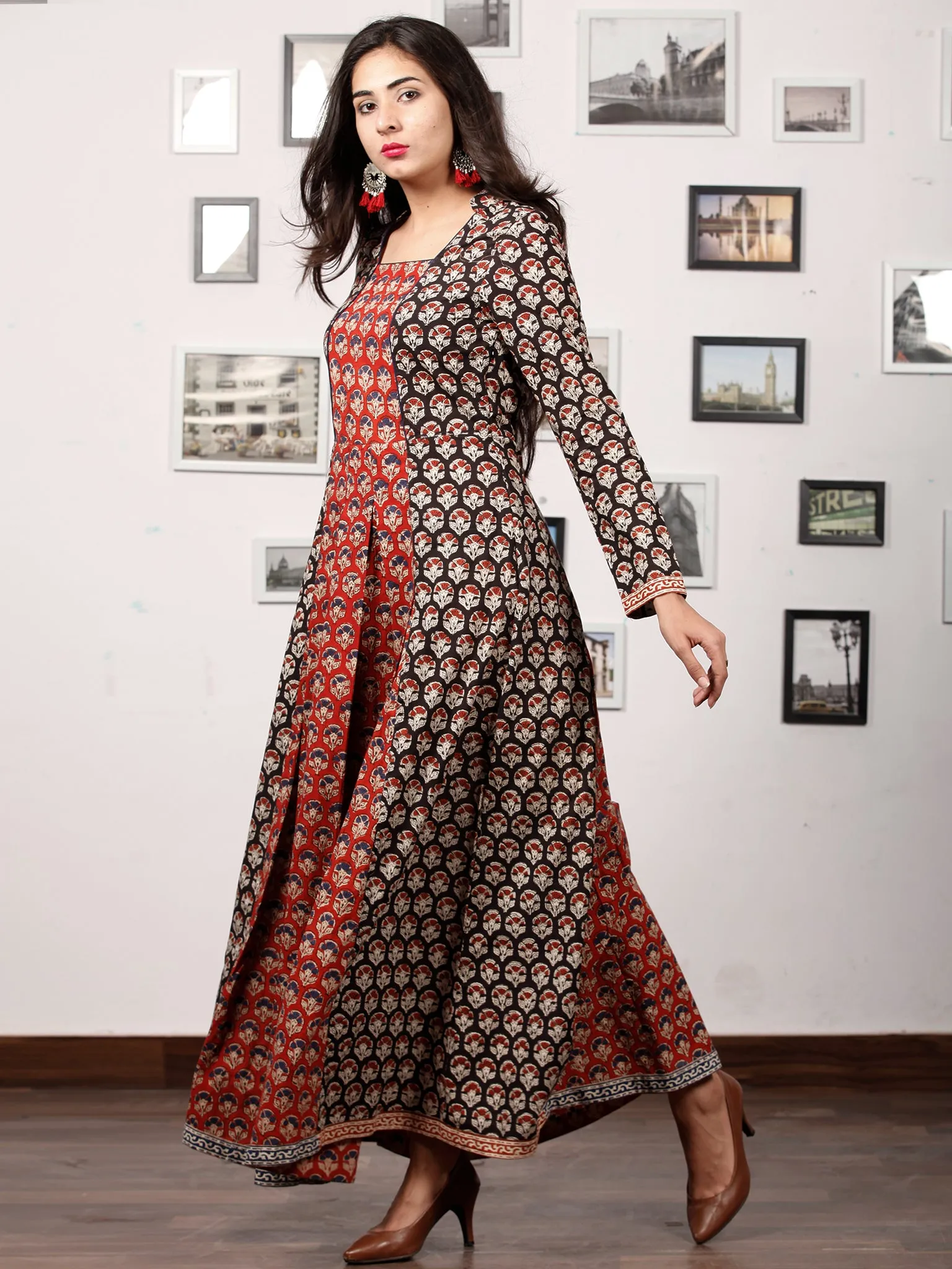 BAGRU CLASSY - Hand Block Printed Cotton Long Dress  - D171F1736