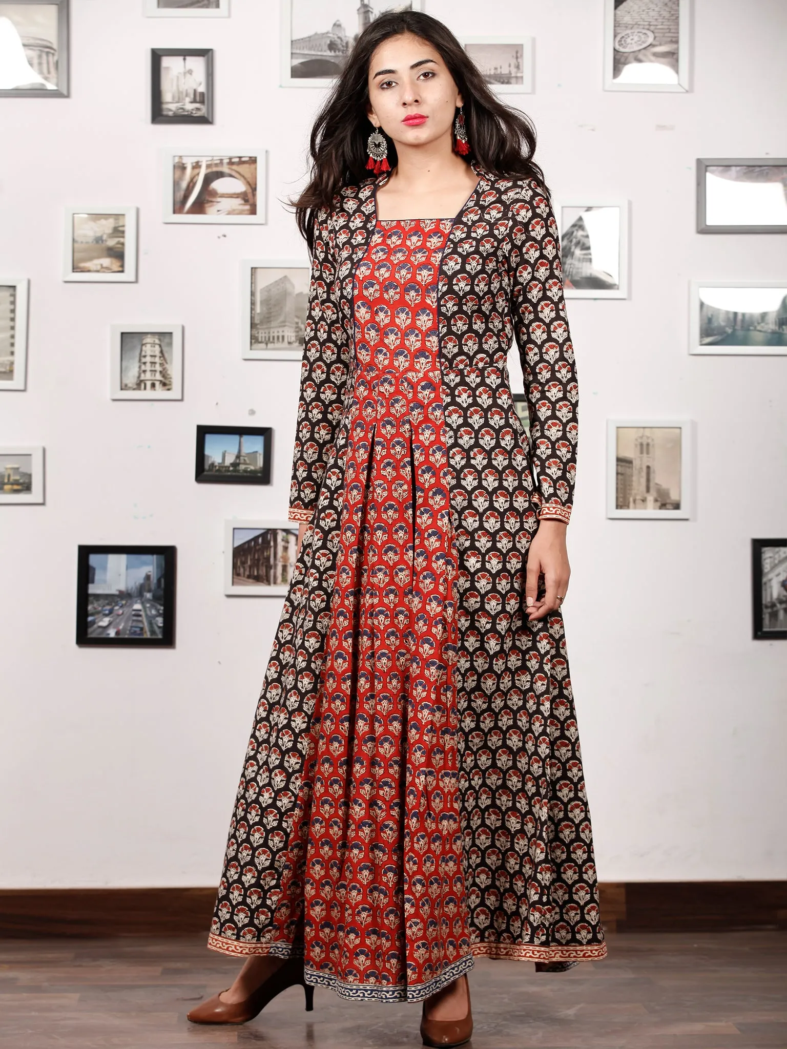 BAGRU CLASSY - Hand Block Printed Cotton Long Dress  - D171F1736