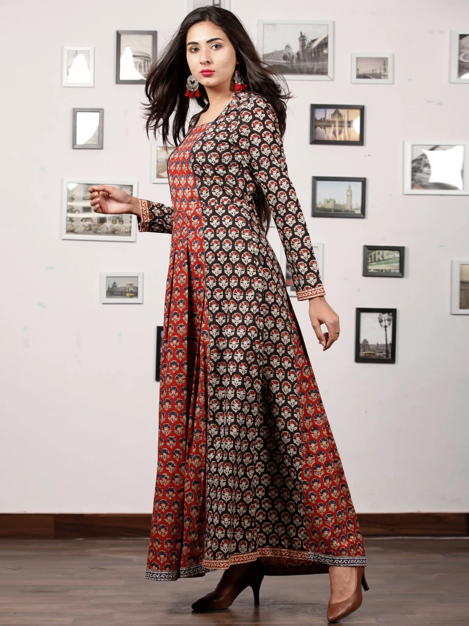 BAGRU CLASSY - Hand Block Printed Cotton Long Dress  - D171F1736