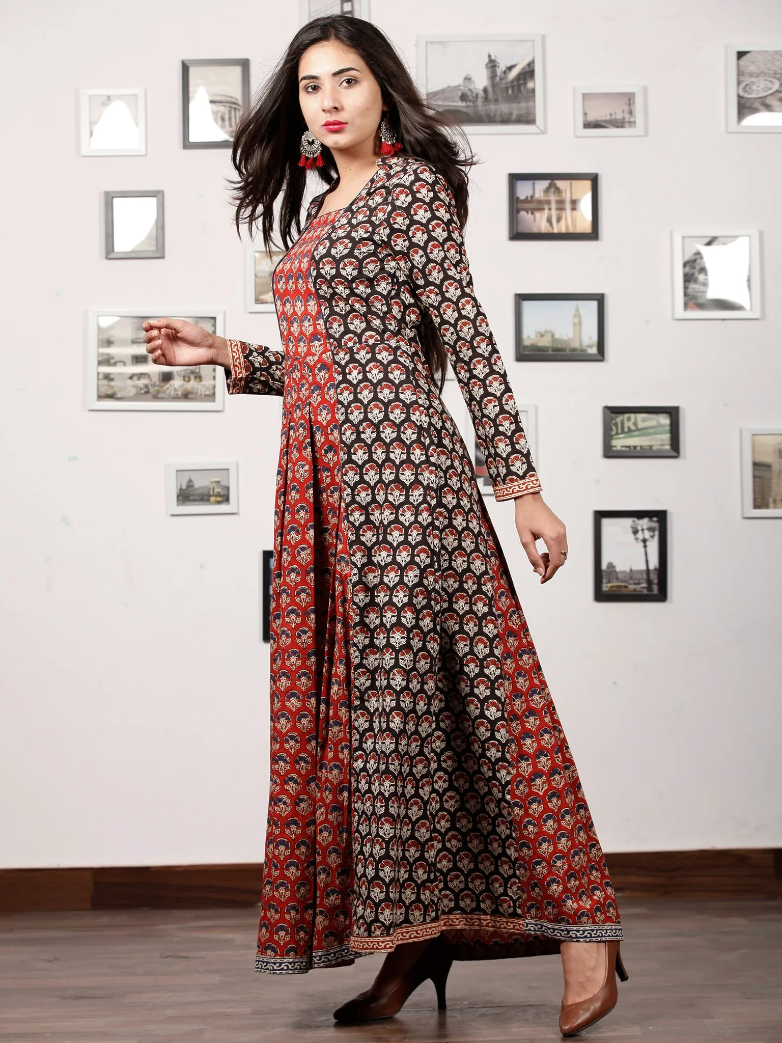 BAGRU CLASSY - Hand Block Printed Cotton Long Dress  - D171F1736