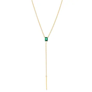 Baguette Lariat, Green Onyx, Gold