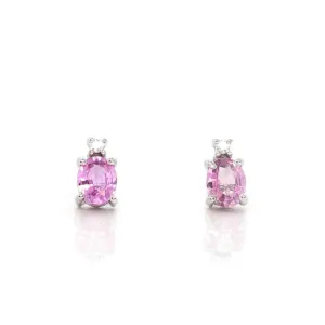 Baikalla™ 14k Classic White Gold Natural 3/4ct Pink Sapphire Earrings w/Diamond Halo