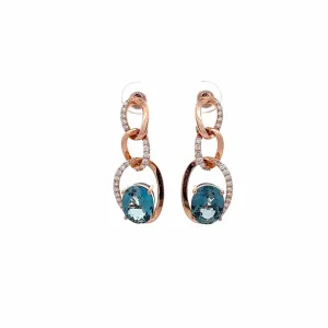 Baikalla 14K Rose Gold Oval AAA Topaz Dangle Earrings With VS1 Diamond