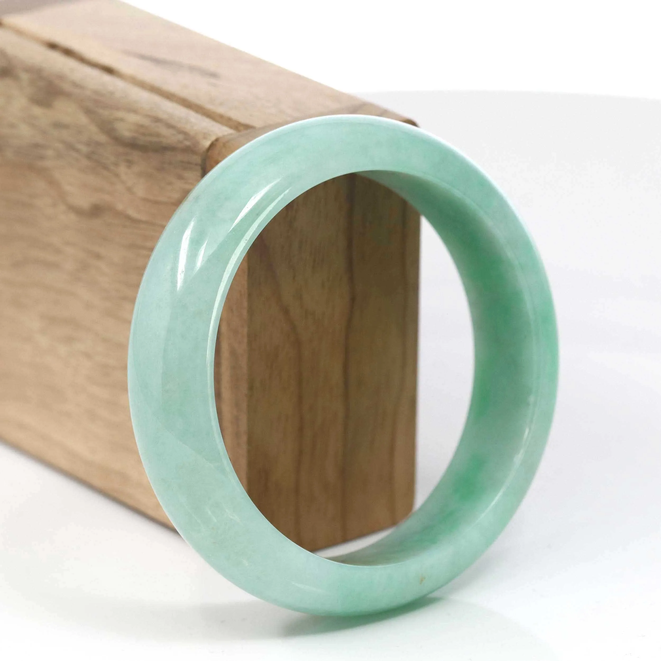 Baikalla Classic Green Natural Jadeite Jade Wider Bangle Bracelet (58.41mm) #415