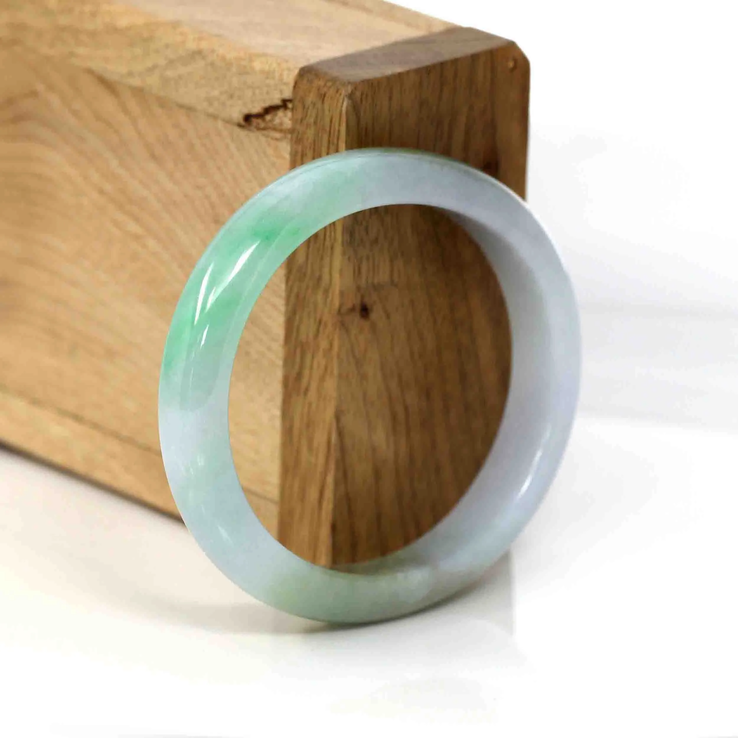 Baikalla Genuine Burmese Lavender- Forest Green Jadeite Jade Oval Bangle (54.20 mm) #347