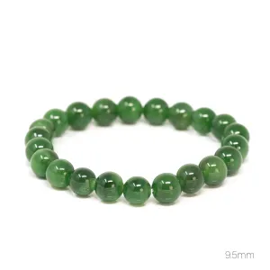 Baikalla Genuine Green Nephrite Jade Round Beads Bracelet Bangle ( 9.5mm )