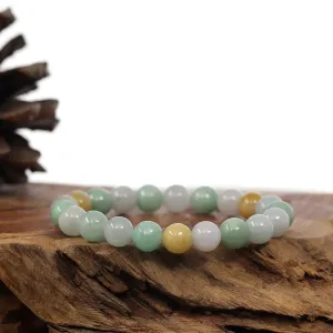 Baikalla Natural Jadeite Jade Round Multiple Colors Beads Bracelet ( 9.5 mm)