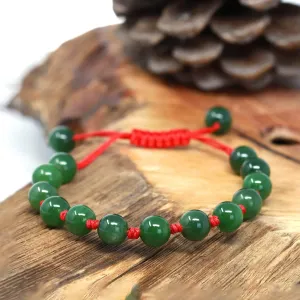 Baikalla Natural Nephrite Jade Bead Bracelet With Red String For Kids, Mom, Him.