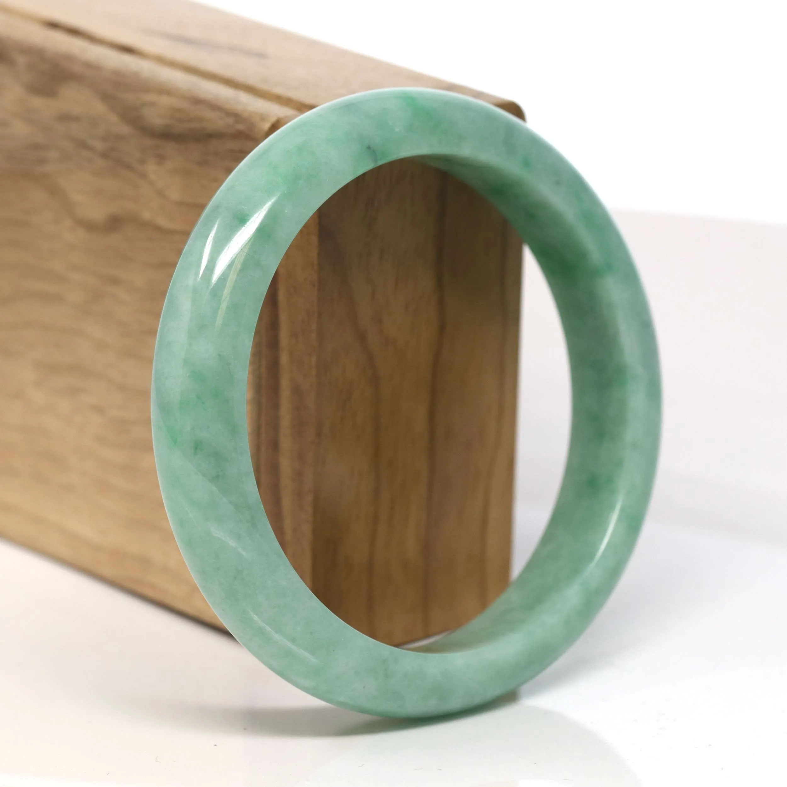 Baikalla "Half Round" Rich Green Jadeite Jade Bangle Bracelet (58.70 mm) #T349