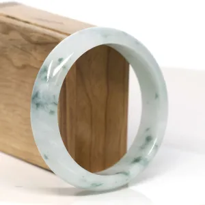 Baikalla "Half Round" Spotted Blue Green Jadeite Jade Bangle Bracelet Wide Width (60.61 mm) #T368