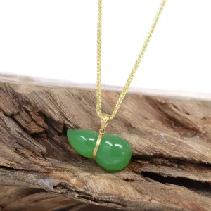 Baikalla™ "Lucky Gourd" HuLu18k Yellow Gold Green Nephrite Jade Pendant Necklace