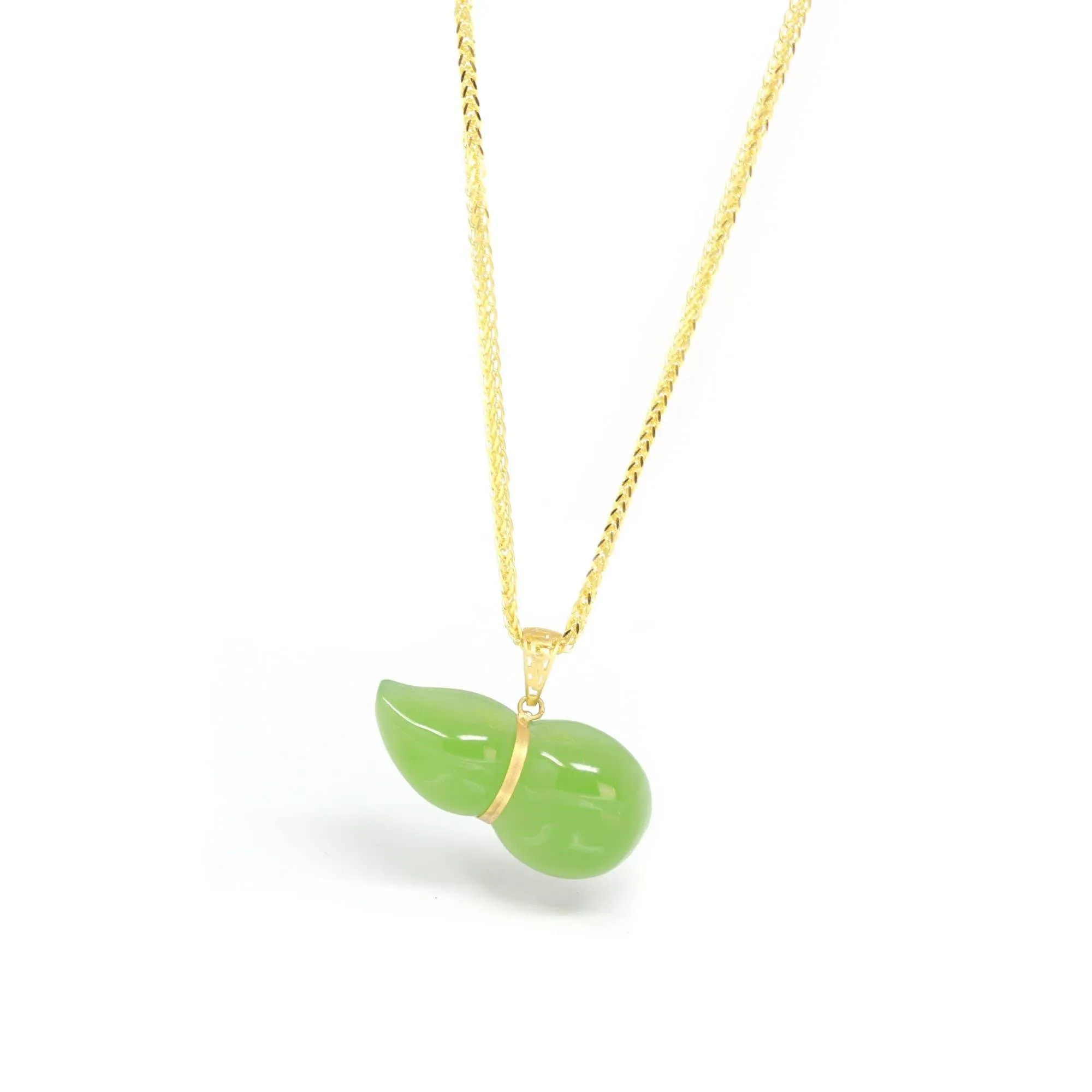 Baikalla™ "Lucky Gourd" HuLu18k Yellow Gold Green Nephrite Jade Pendant Necklace