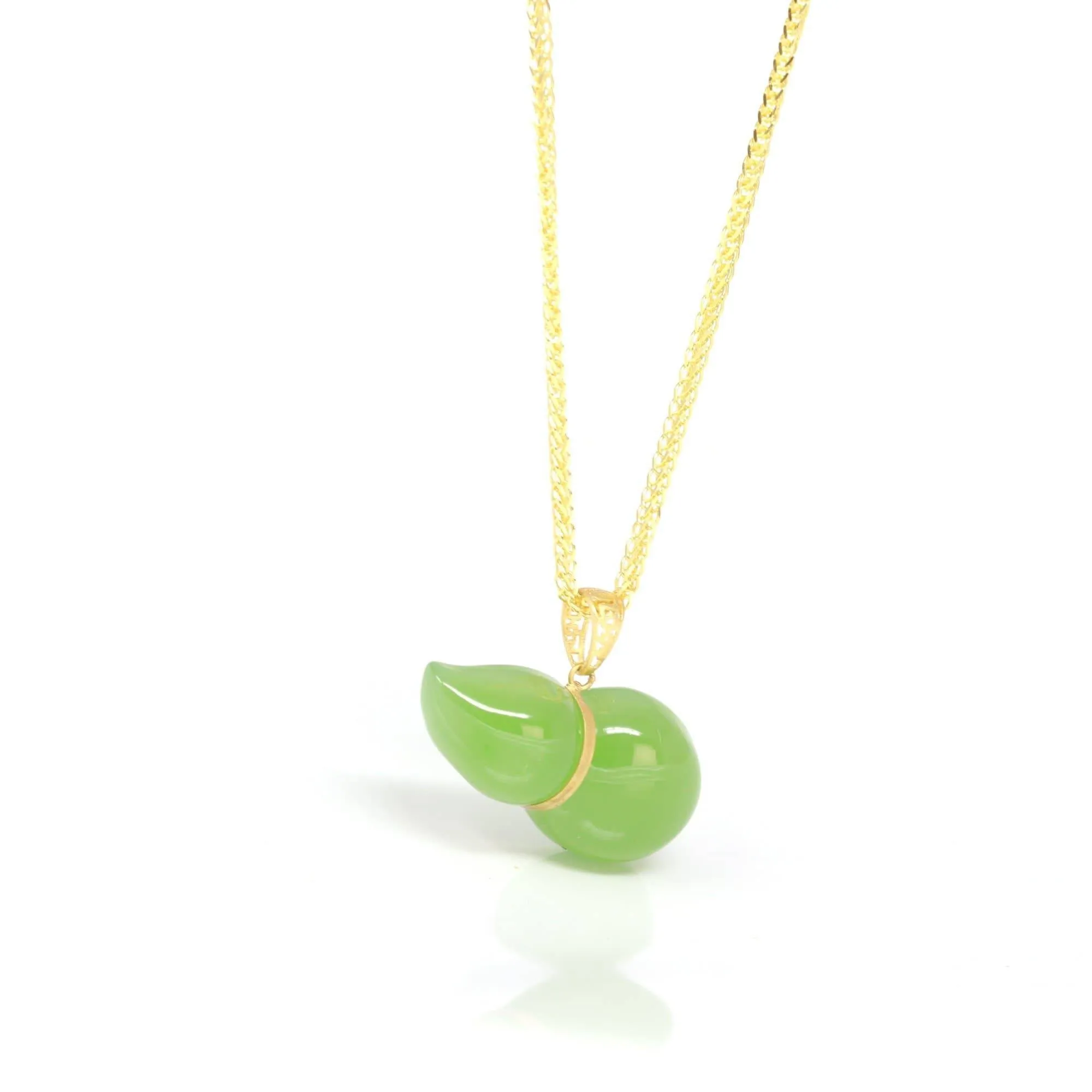 Baikalla™ "Lucky Gourd" HuLu18k Yellow Gold Green Nephrite Jade Pendant Necklace