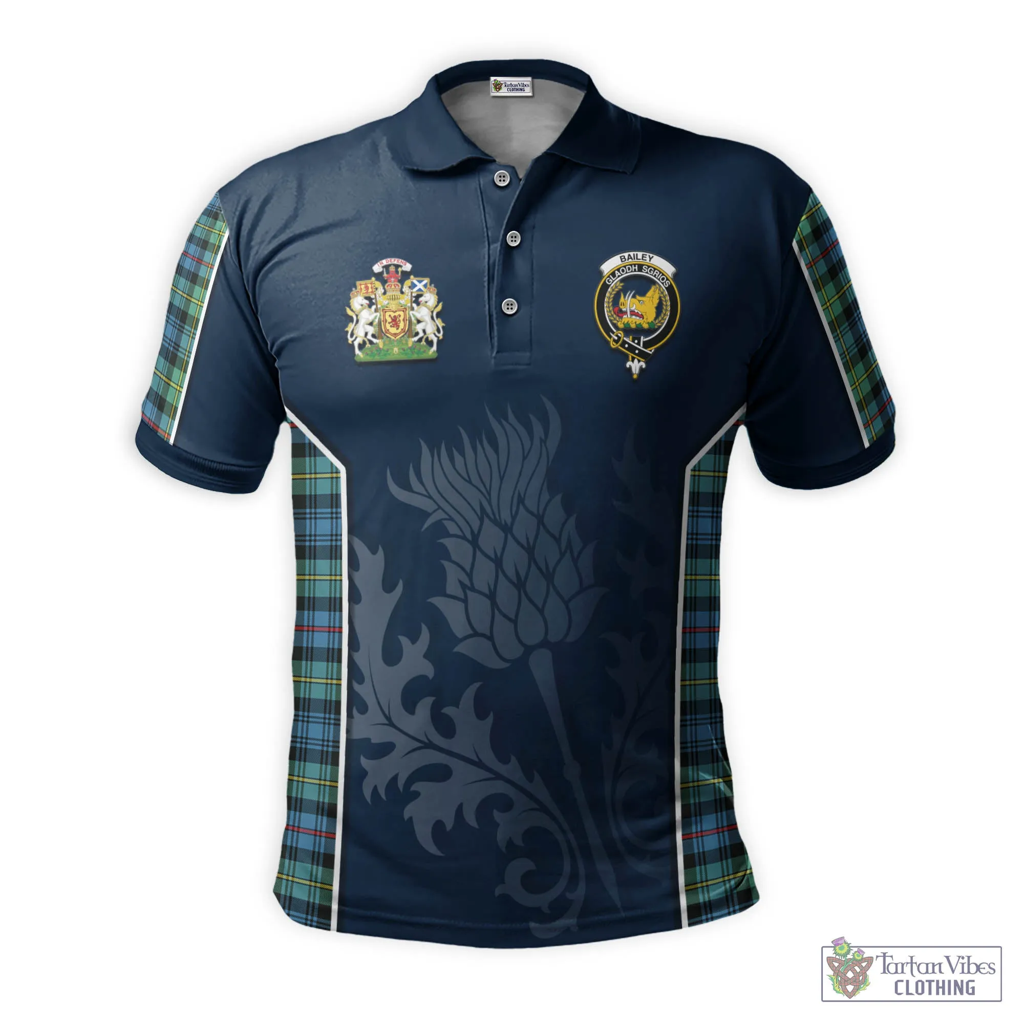 Bailey Ancient Tartan Men's Polo Shirt with Family Crest and Scottish Thistle Vibes Sport Style