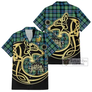 Bailey Ancient Tartan Short Sleeve Button Shirt with Family Crest Celtic Wolf Style