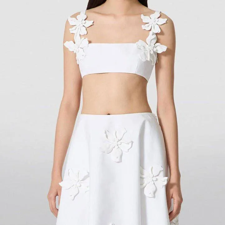 Bailey Floral Appliqué Crop Top & Long Skirt Set