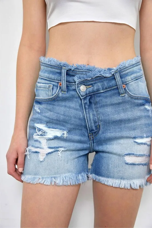 Bailey High Rise Crossover Denim Shorts