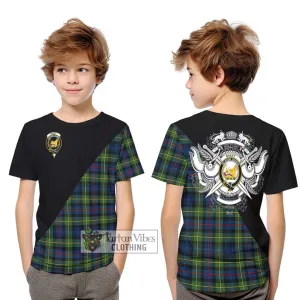 Bailey Modern Tartan Kid T-Shirt with Family Crest and Military Logo Style