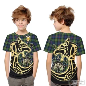 Bailey Modern Tartan Kid T-Shirt with Family Crest Celtic Wolf Style