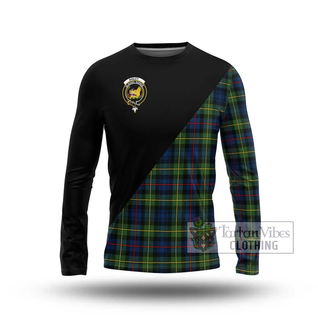 Bailey Modern Tartan Long Sleeve T-Shirt with Family Crest and Military Logo Style